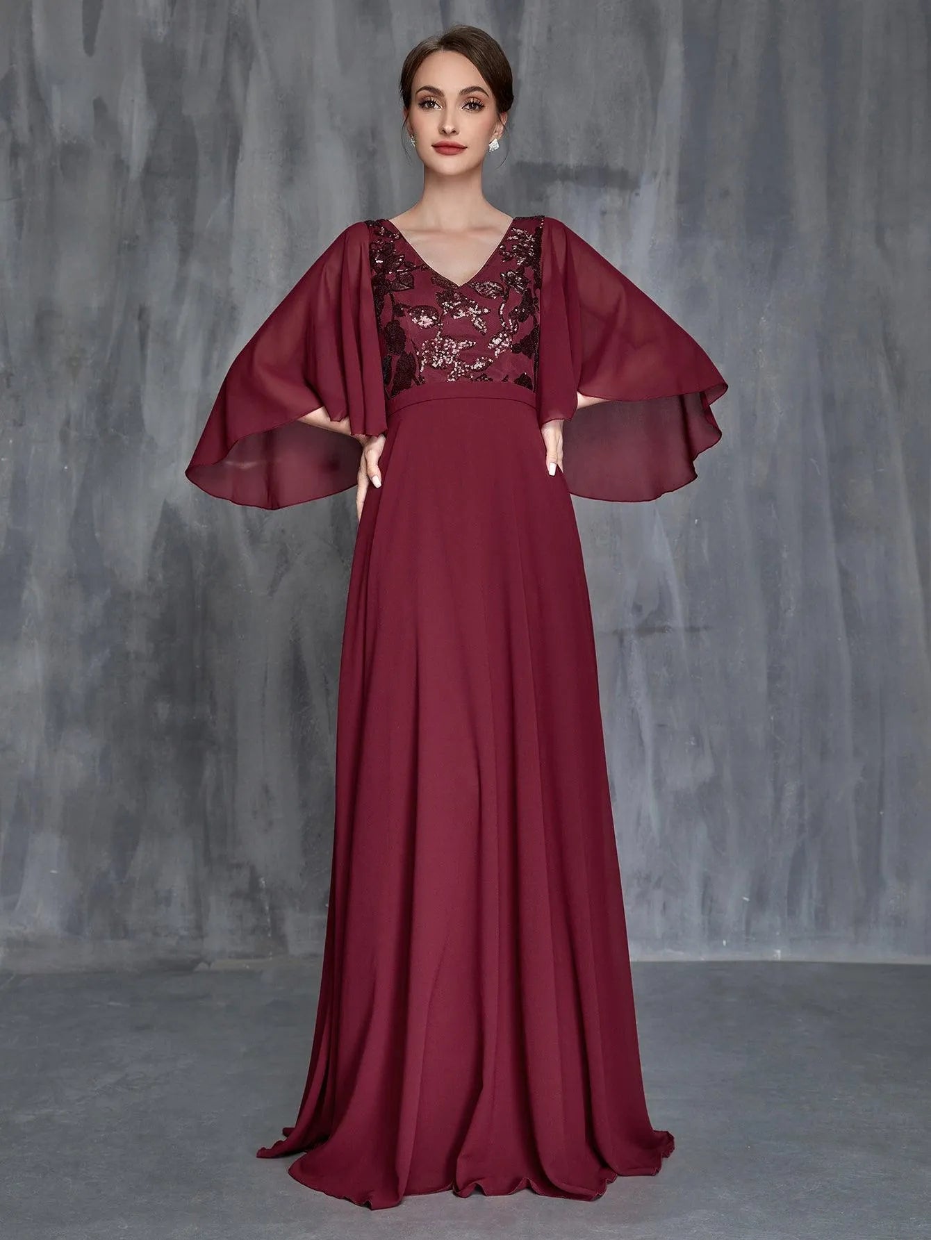 Womens' Flounce Sleeve Contrast Sequin Chiffon Dress – Elonnashop