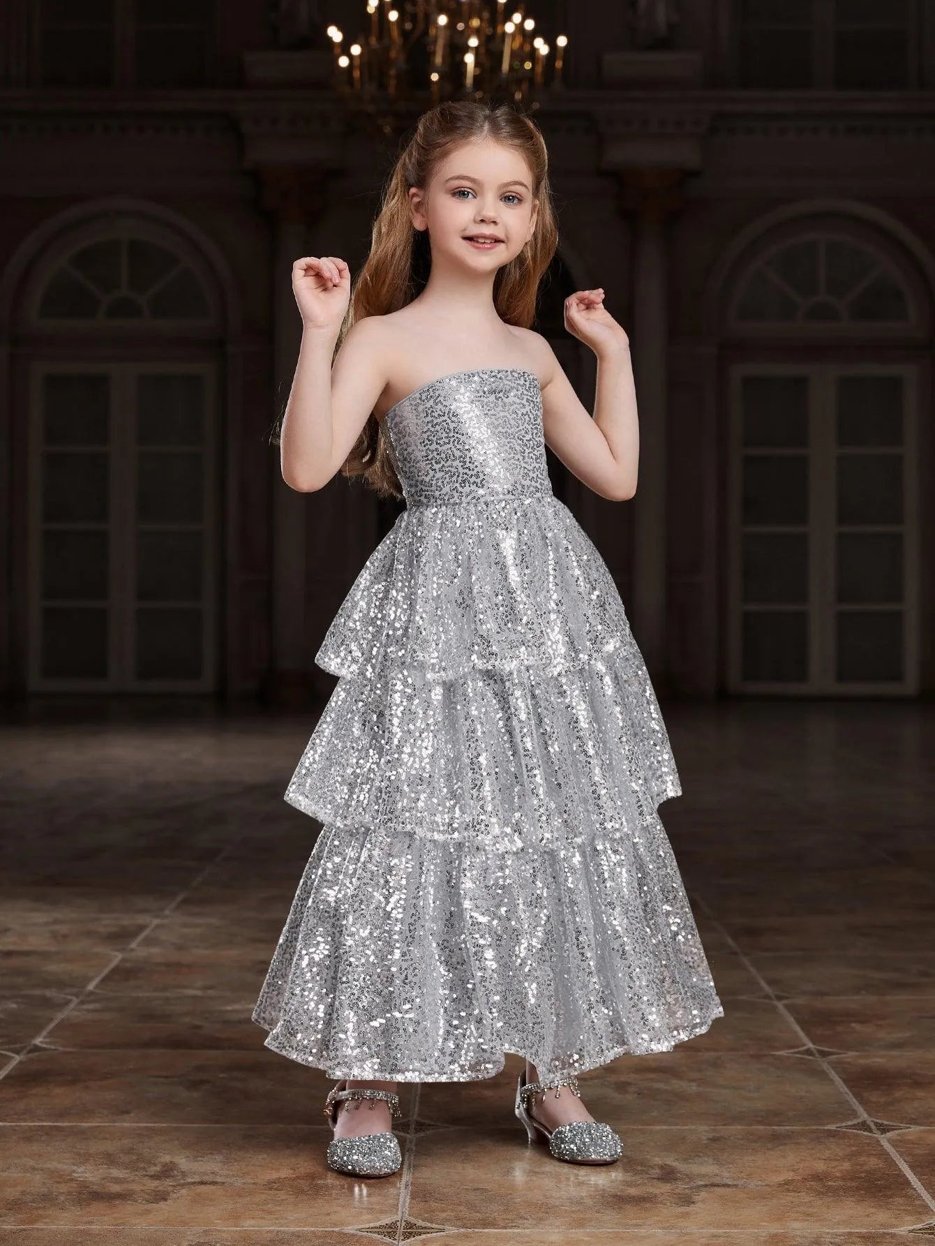 Tween Girls' Layered Hem Sequin Tube Party Dress Elonnashop Tween Girls' Layered Hem Sequin Tube Party Dress Elonnashop