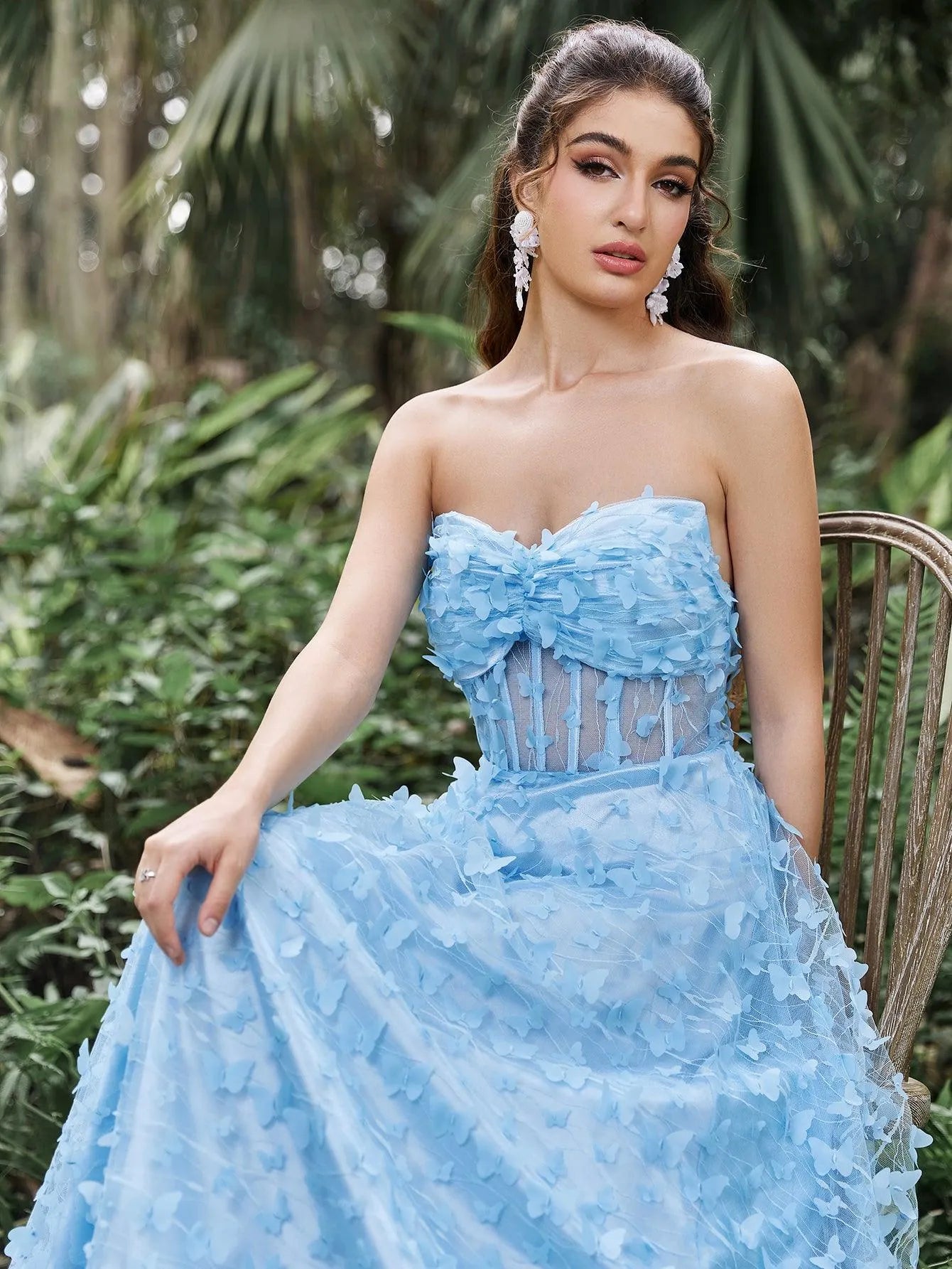 Elegant Butterfly Applique Tulle Prom Tube Dress - Elonnashop