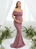 Maternity Off Shoulder Sequin Mermaid Dress - Elonnashop