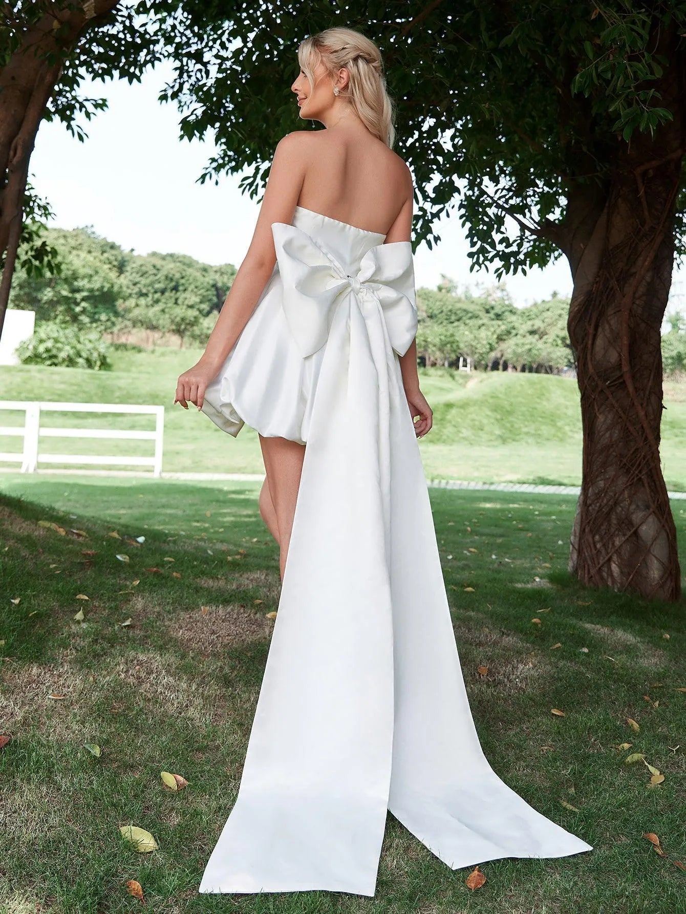 Balloon Hem Satin Tube Wedding Dress With Big Bow Elonnashop Balloon Hem Satin Tube Wedding Dress With Big Bow Elonnashop