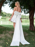 Balloon Hem Satin Tube Wedding Dress With Big Bow - Elonnashop