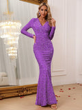 Elegant V-neck Long Sleeve Sequin Mermaid Dresses