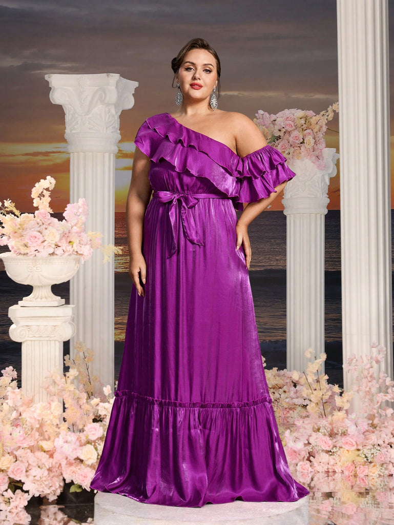 Plus Womens' Asymmetrical One Shoulder Chiffon A Line Dresses – Elonnashop