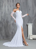 Mermaid Hem Split Sequin Tube Wedding Dress - Elonnashop