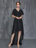 Womens' Surplice Neck High Low Hem Chiffon Dress - Elonnashop