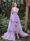 Gorgeous Halter Neck Beaded Bodice Contrast Layered Tulle Hem Prom Dress