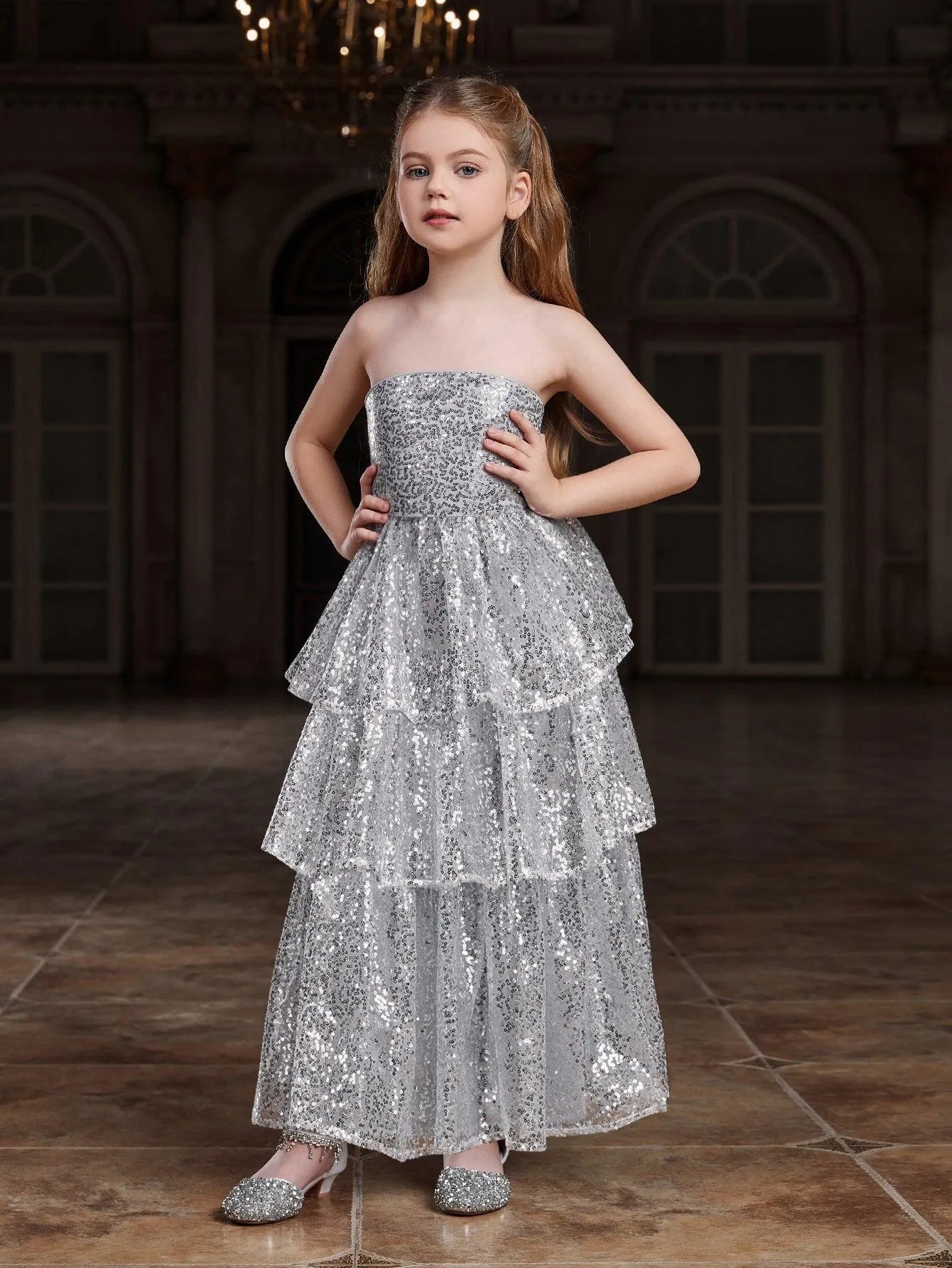 Tween Girls' Layered Hem Sequin Tube Party Dress - Elonnashop