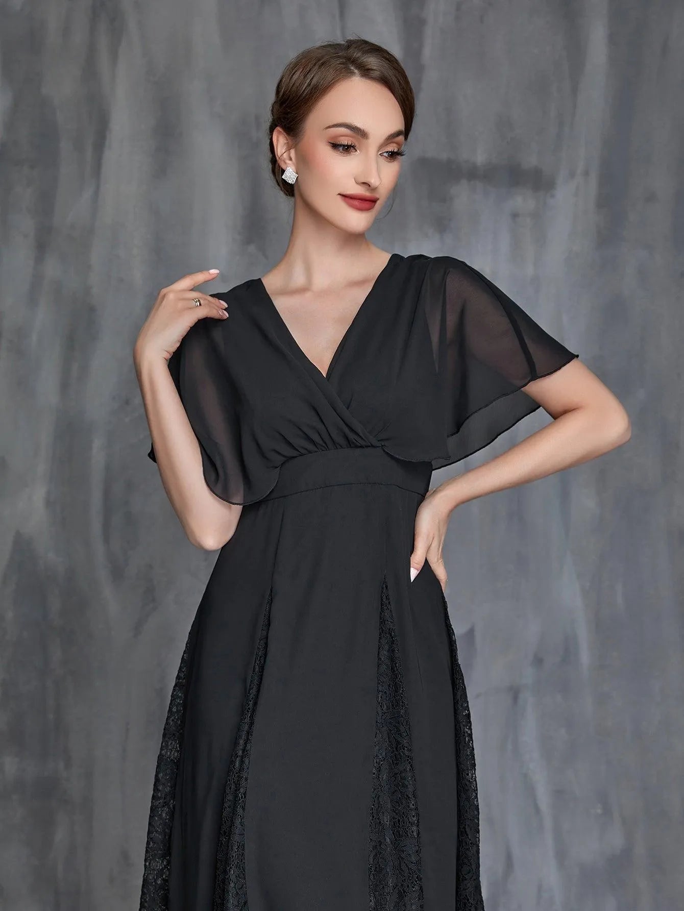 Womens' Surplice Neck High Low Hem Chiffon Dress - Elonnashop