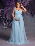 Plus Maternity Gown with Floral Shoulder Accent & V Neck Design – Elegant 1XL-5XL Pregnancy Photoshoot Dress