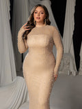 Plus Luxury High-Neck Mermaid Maxi Dress | All-Over Pearl Beading & Chapel Train