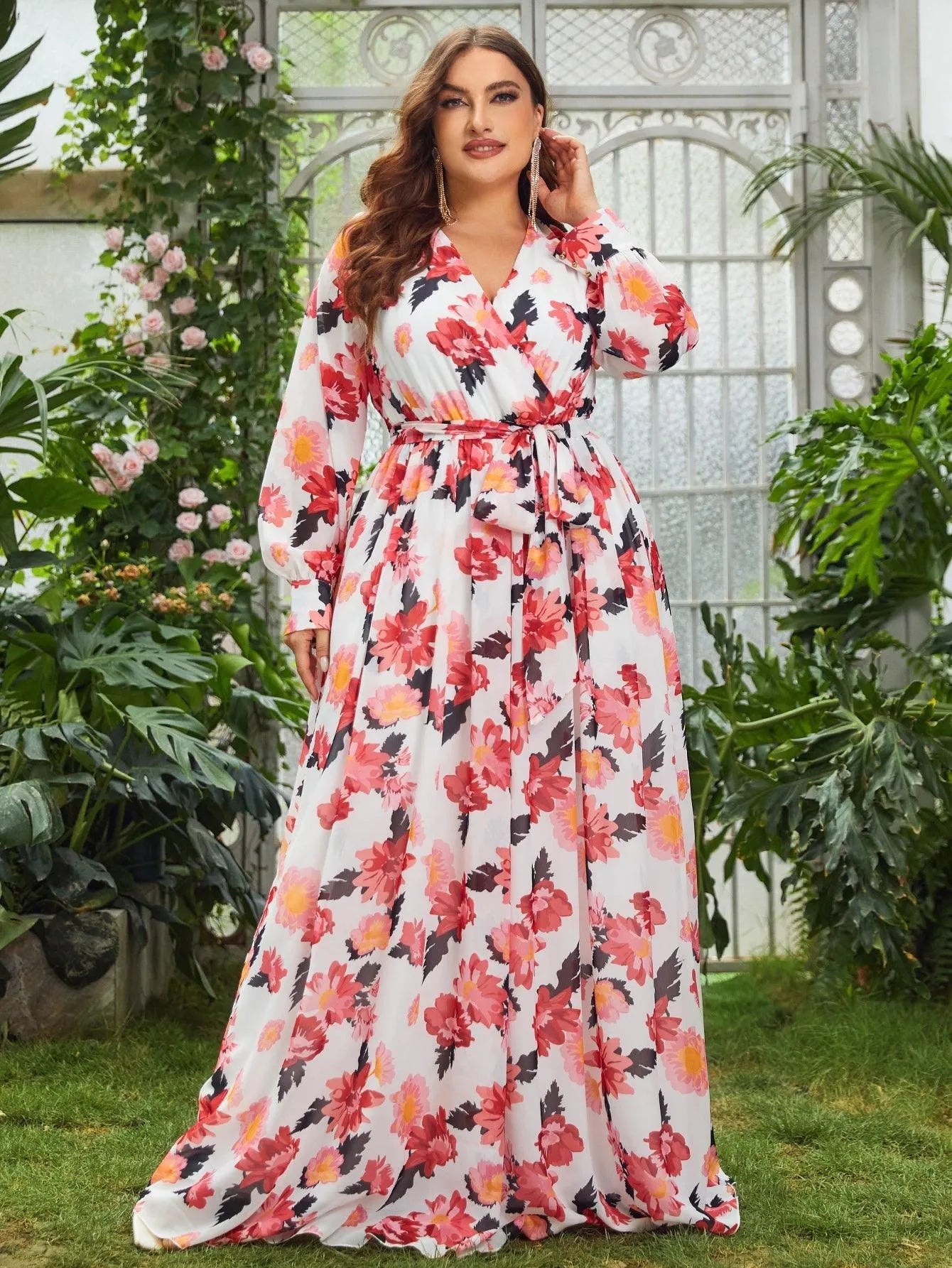 Plus Floral Elegance Long-Sleeve Maxi Dress Elonnashop Plus Floral Elegance Long-Sleeve Maxi Dress Elonnashop