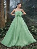 Elegant Organza Flower Decorate Strapless Party Dress - Elonnashop