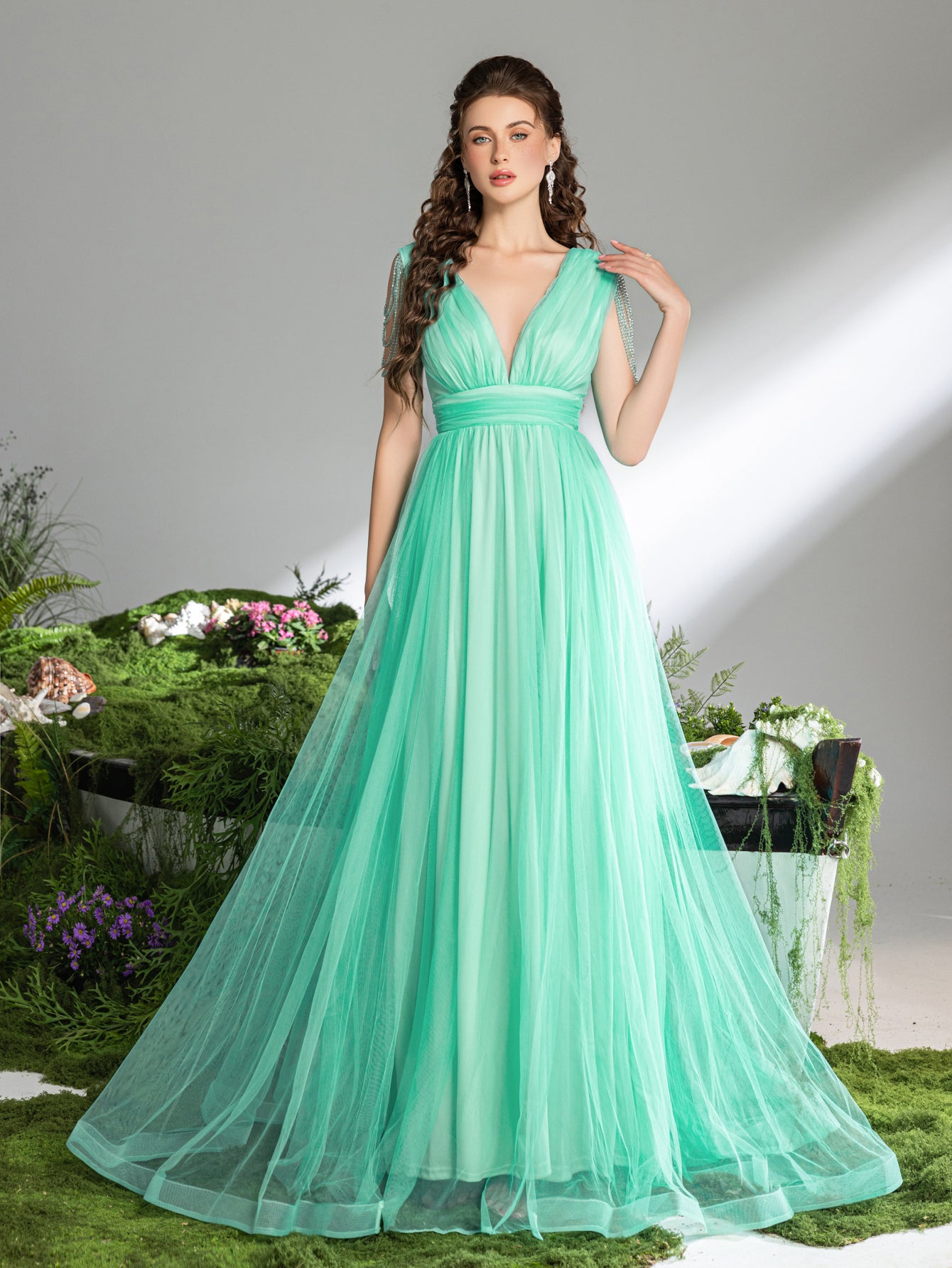 Chain Detail Ethereal Tulle A-Line Dress Elonnashop Chain Detail Ethereal Tulle A-Line Dress Elonnashop