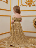 Young Girls' Off Shoulder High Low Hem Sequin Dress - Elonnashop