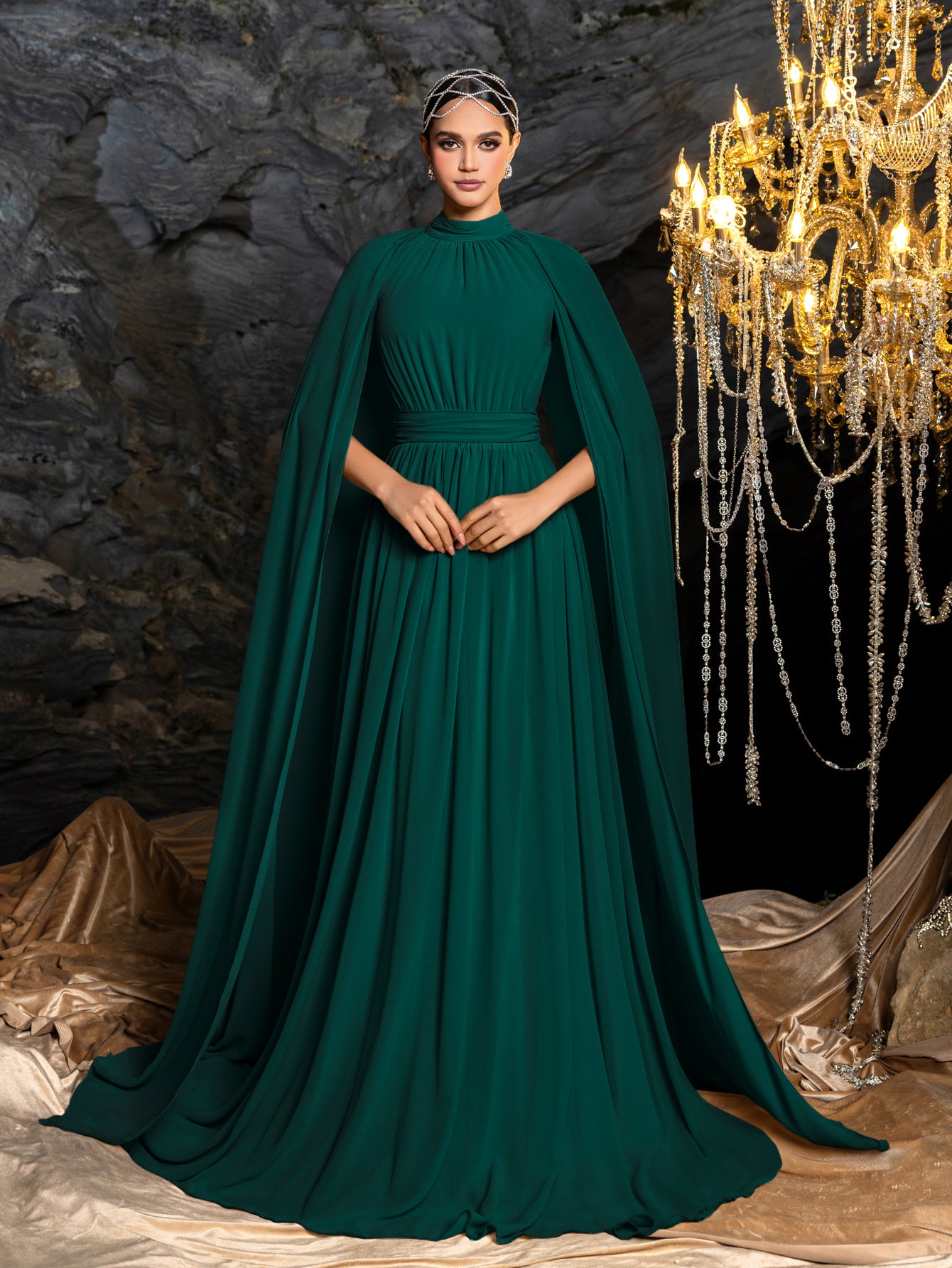 mock neck evening dress Neeno Women's Dresses Jacquard Ruched Split Thigh Satin Prom Dress for Women(X-Small) : Clothing, Shoes & Jewelry button closure at back Elegant Mock Neck Cloak Sleeve