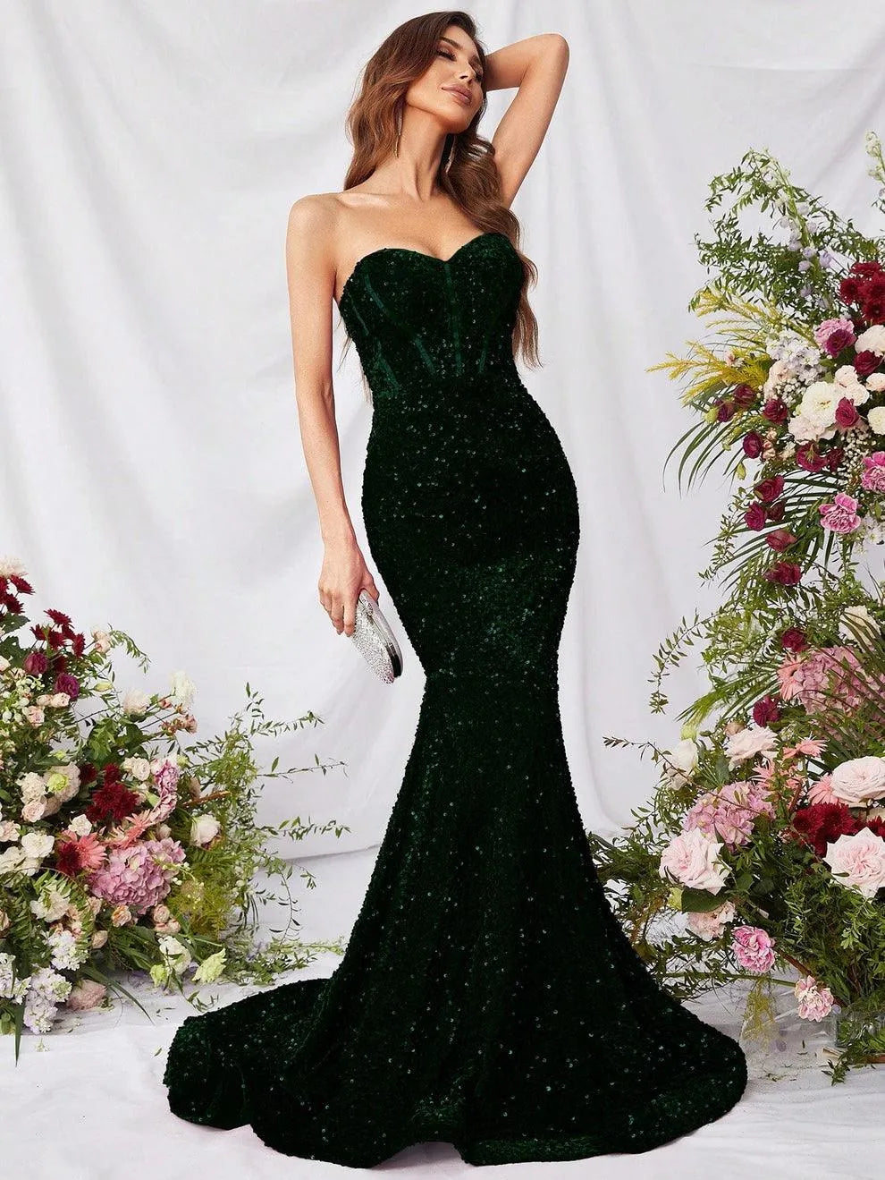 Elegant Sequin Mermaid Hem Tube Formal Dress - Elonnashop