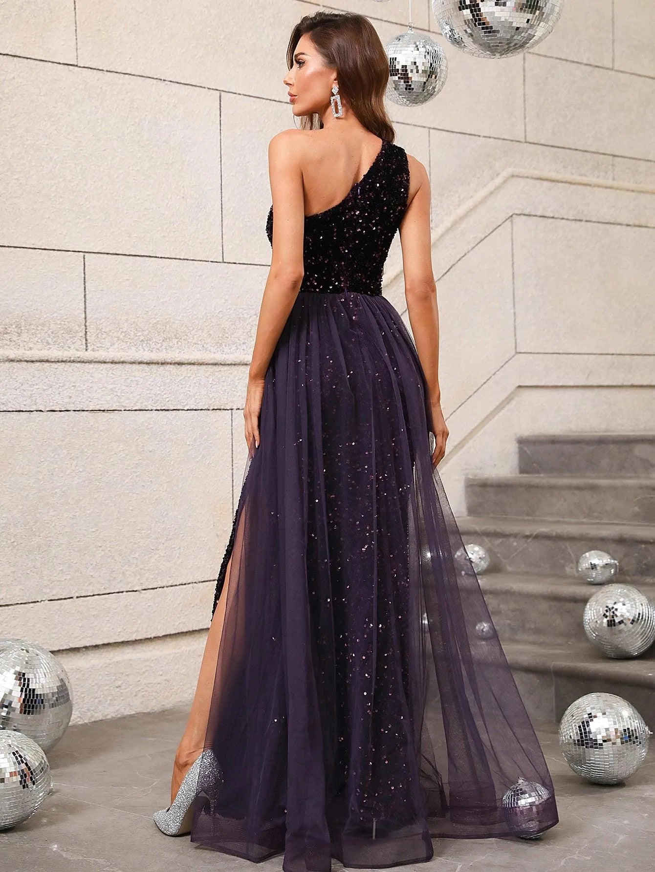 Elegant One Shoulder Sequin Mermaid Dresses - Elonnashop