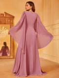 Solid Flounce Sleeve Chiffon Bridesmaid dress - Elonnashop