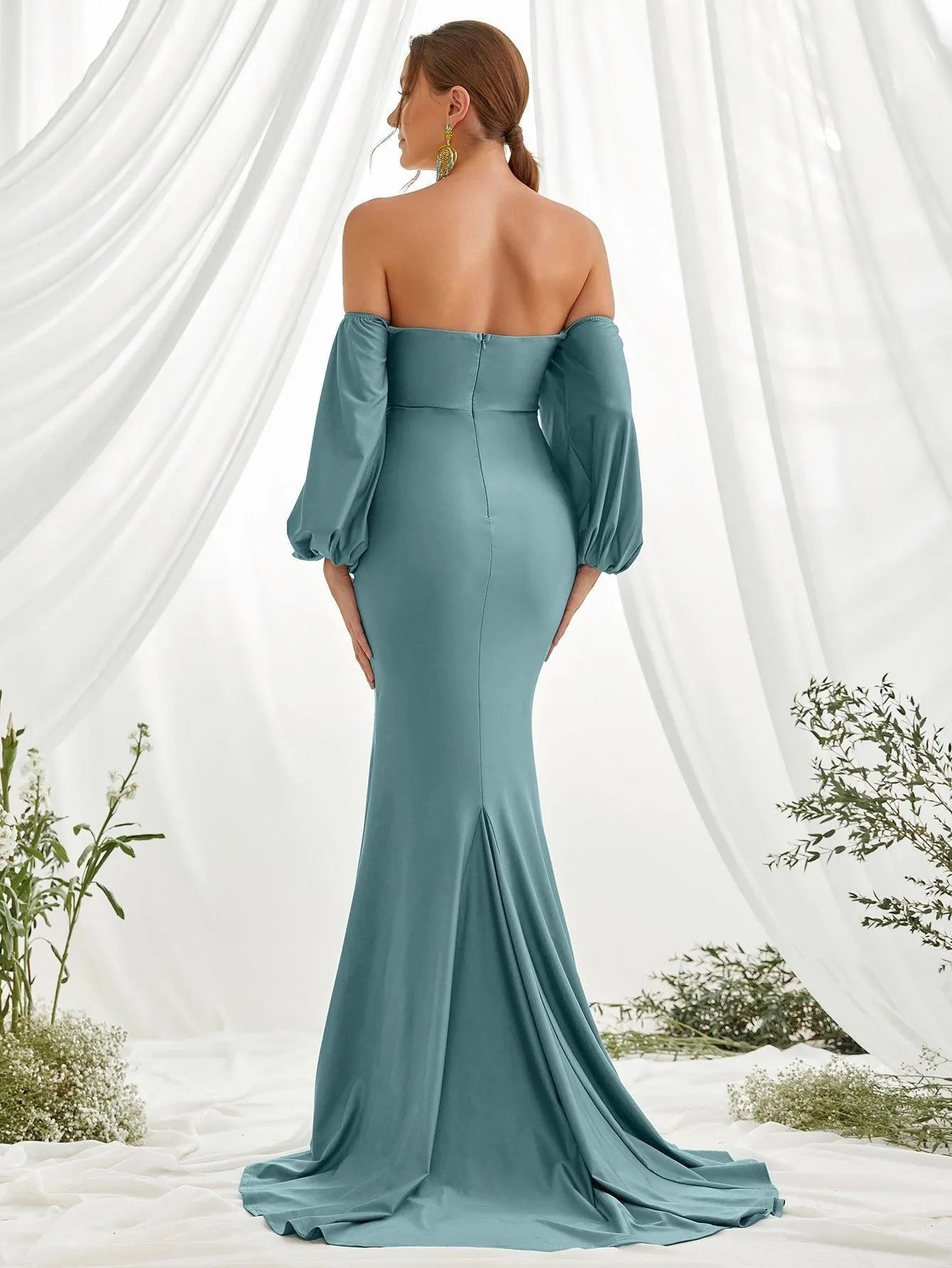off the shoulder lantern sleeve dress HZ.BEHAVE Dresses for Women Missord Off Shoulder Lantern Sleeve Frill Trim Cut Out Maxi Dress (Color : Baby Blue, Size : M) : Buy Online at Best Price in KSA
