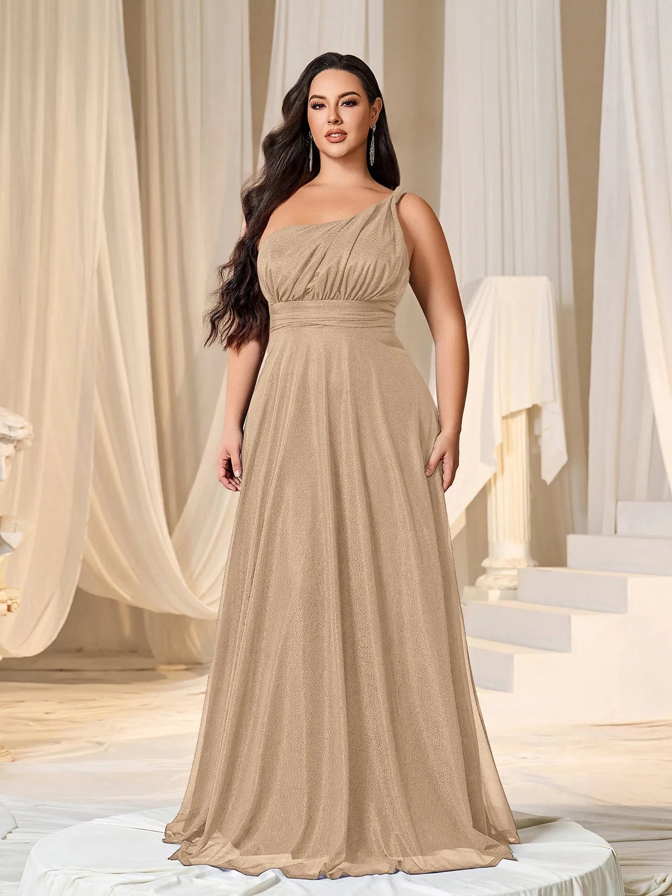 Plus One Shoulder Sleeveless Bridesmaid Dress