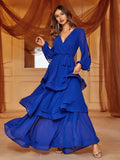 Cascading Ruffle Lantern Sleeves Chiffon Dresses - Elonnashop