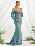 Maternity Off Shoulder Lantern Sleeve Mermaid Dress - Elonnashop