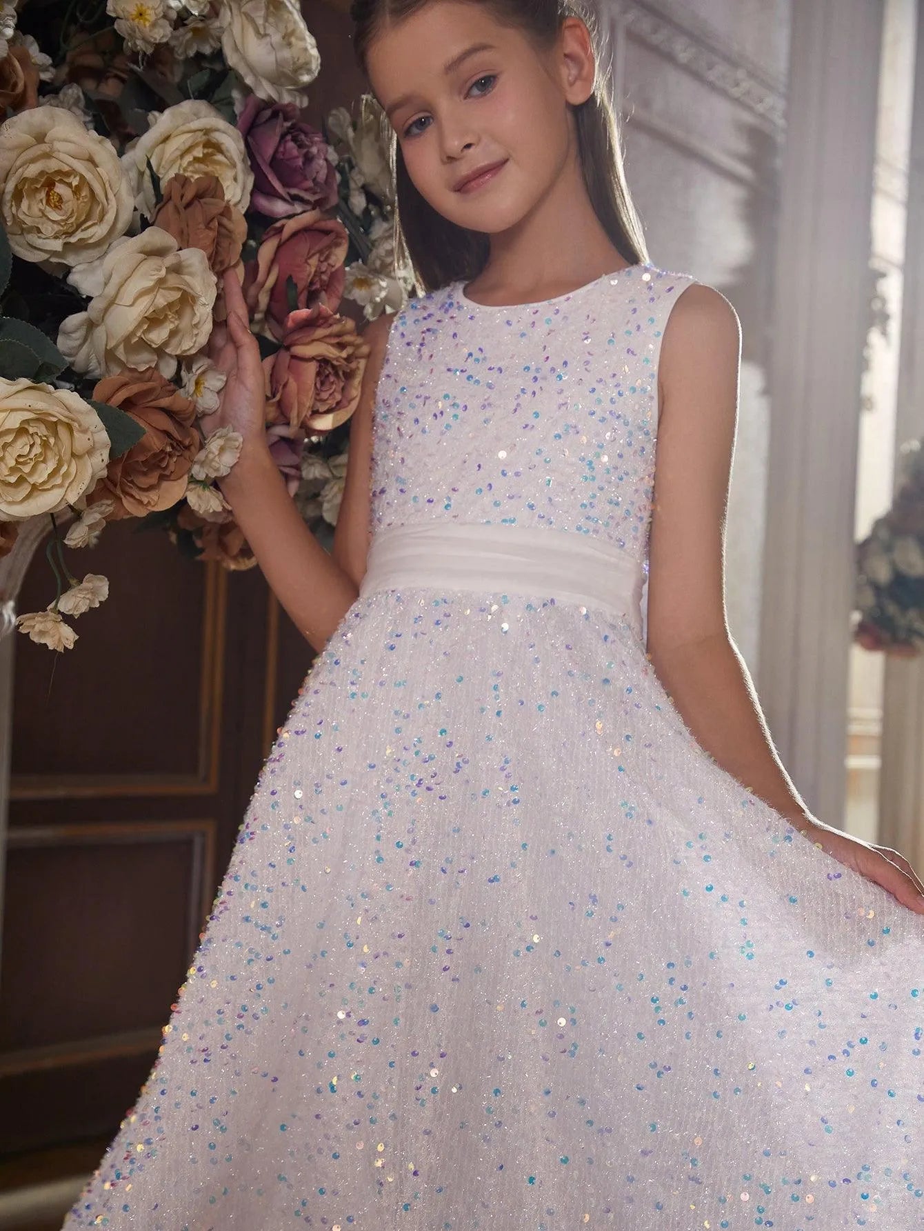 Tween Girls' Bow Back Sleeveless Sequin A Line Dress - Elonnashop