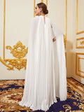 Mock Neck Pleated Chiffon Dress With Cape - Elonnashop