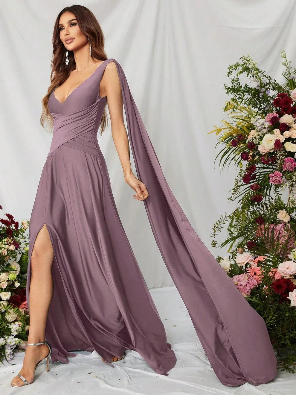 Elegant V Neck Sleeveless A Line Slit Dresses - Elonnashop