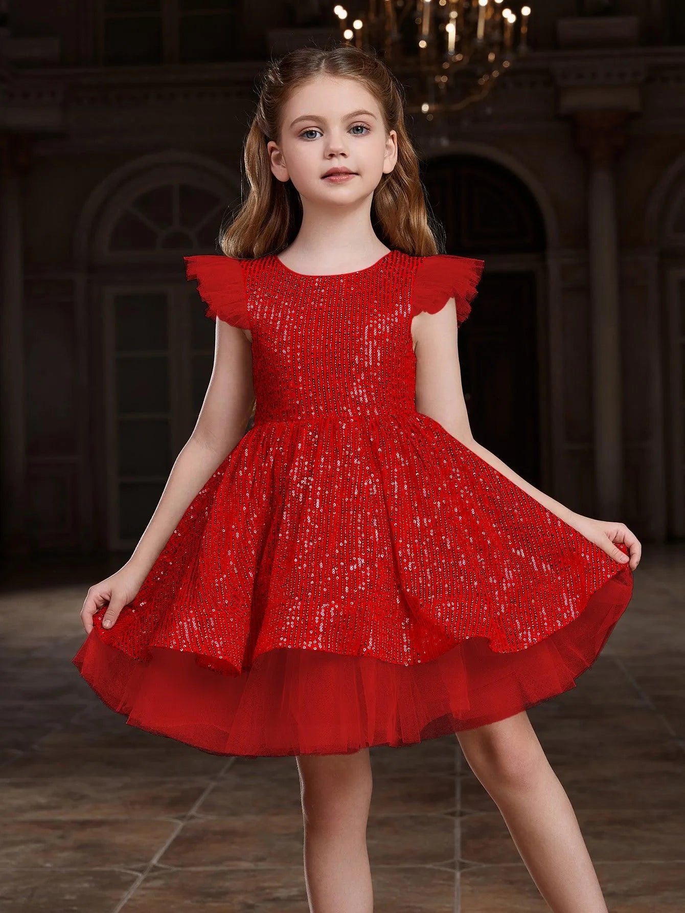 Tween Girls' Sparkling Cap Sleeves Sequin Party Dress - Elonnashop