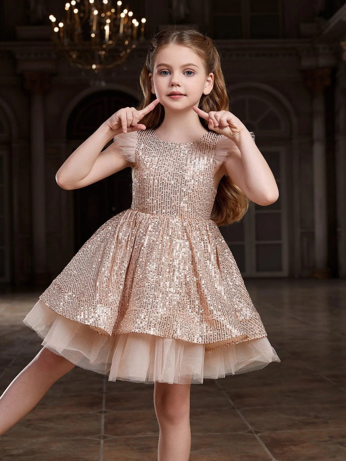 Tween Girls' Sparkling Cap Sleeves Sequin Party Dress - Elonnashop