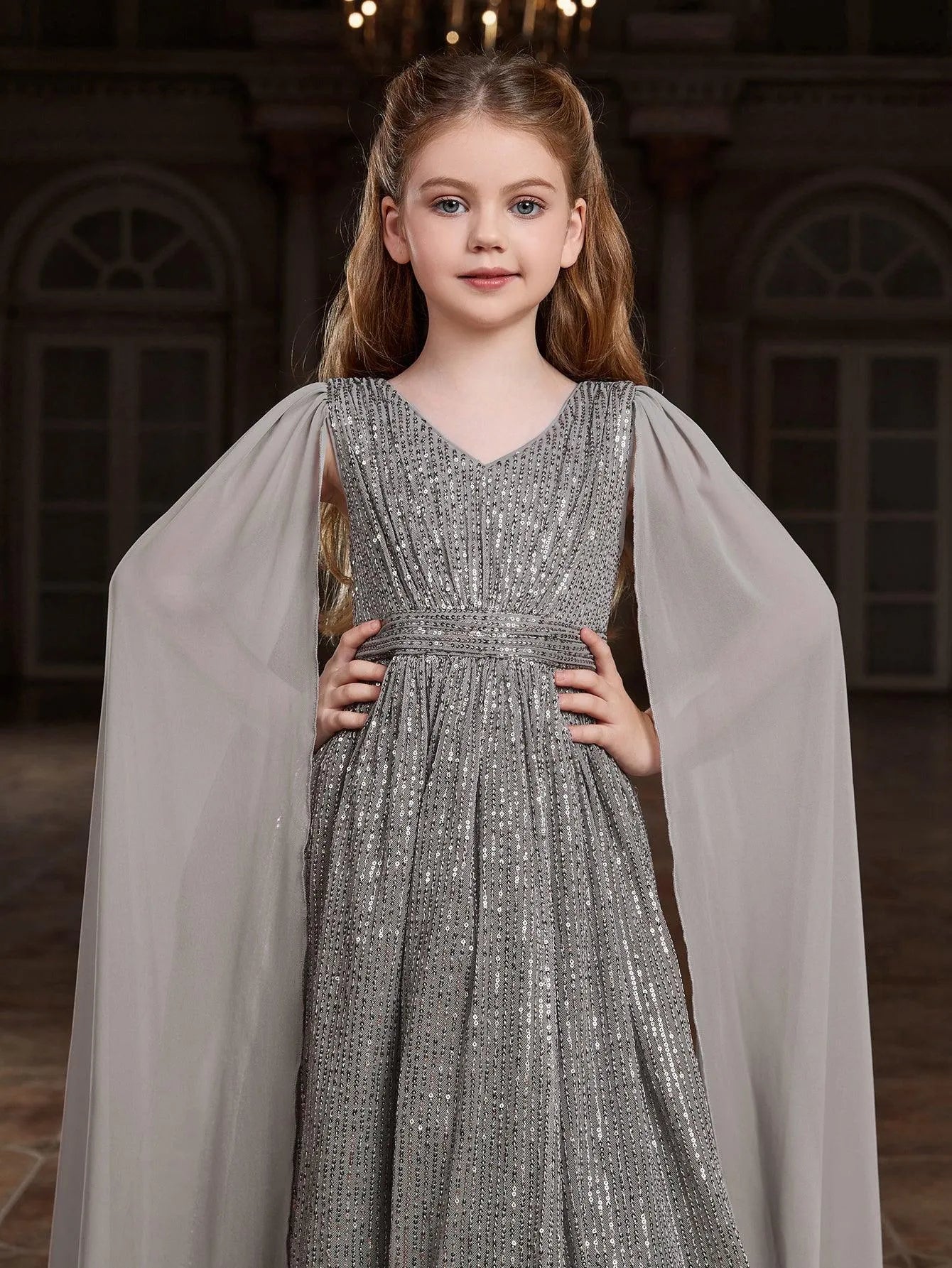 Tween Girls' Extra-Long Sleeves Sequin Party Dress - Elonnashop