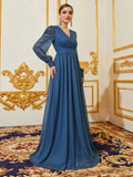 Elegant V Neck Lantern Sleeves Maxi A Line Dress - Elonnashop