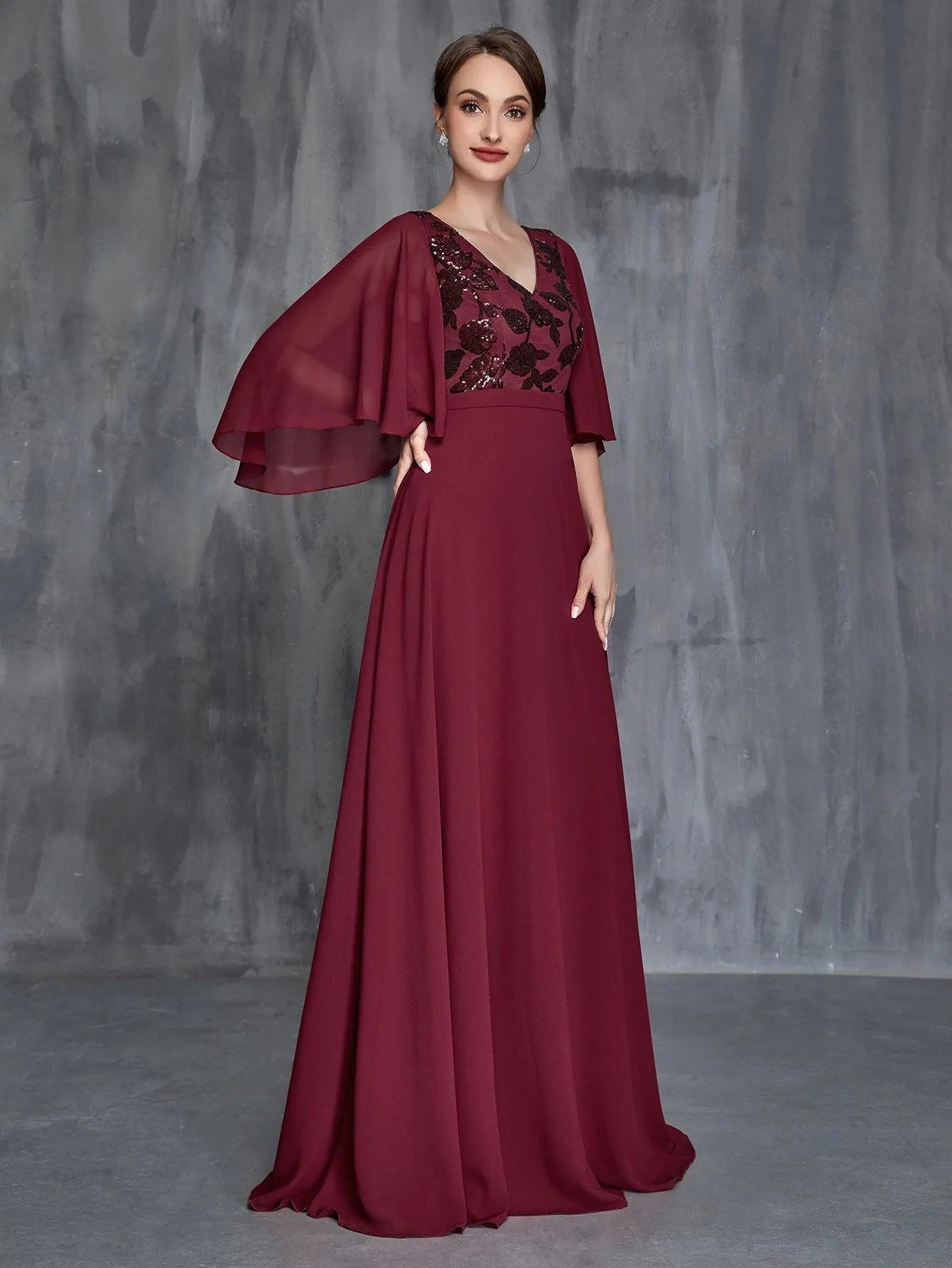 sparkle chiffon dress Sequin Chiffon A-Line Gown with Half Sleeves