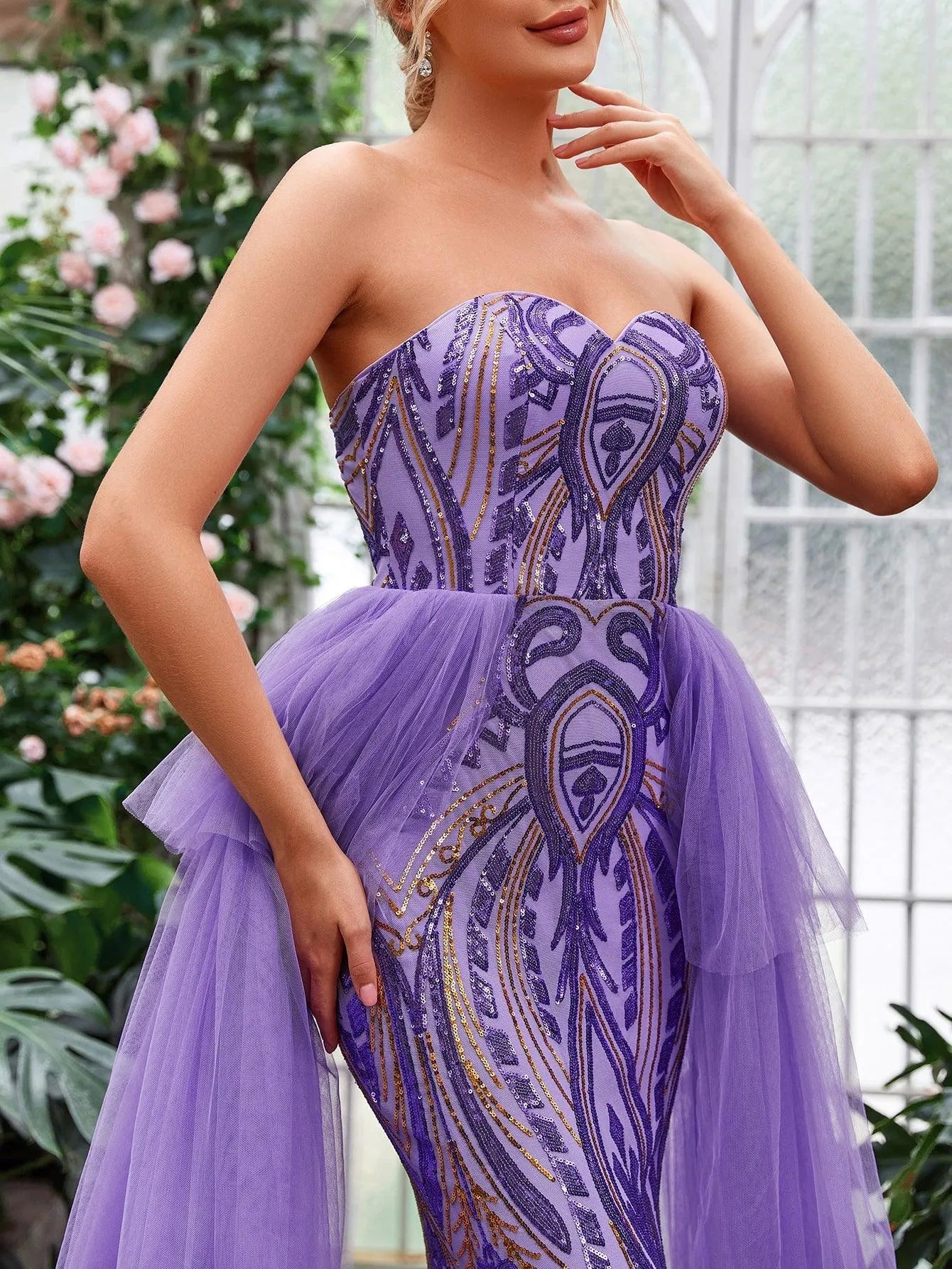 mermaid tube dress Mesh Overlay Sequin Mermaid Tube Dress Purple / M