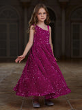 Tween Girls' Asymmetrical Neckline Sleeveless Sequin Party Dress - Elonnashop