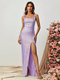 Elegant Backless Slit Sequin Cami Dress - Elonnashop