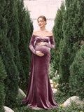 Maternity Off Shoulder Velvet Mermaid Prom Dress - Elonnashop