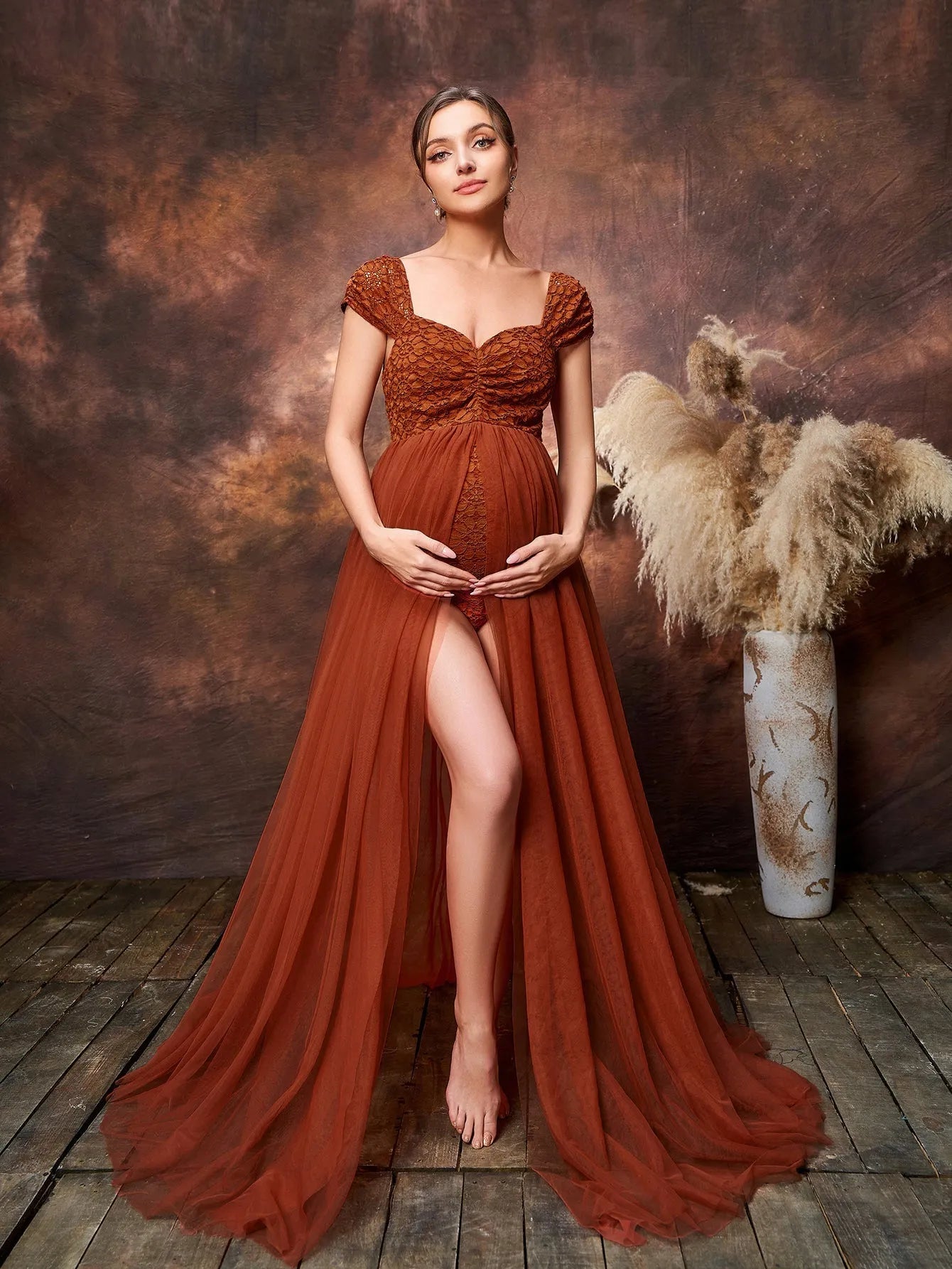 Maternity Sweetheart Neck Cap Sleeves Mesh Overlay Lace Romper Photog Elonnashop Maternity Sweetheart Neck Cap Sleeves Mesh Overlay Lace Romper Photog Elonnashop