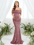 Maternity Off Shoulder Sequin Mermaid Dress - Elonnashop