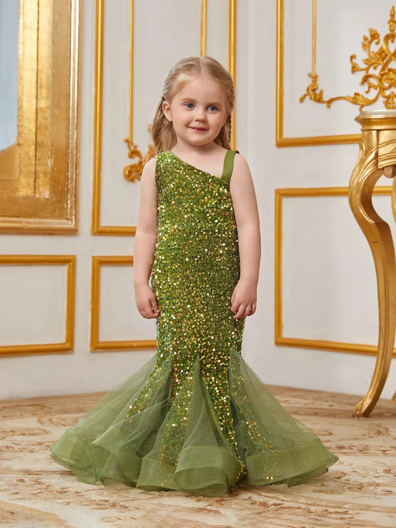 Young Girls' Mesh Insert Mermaid Hem Sequin Dress - Elonnashop