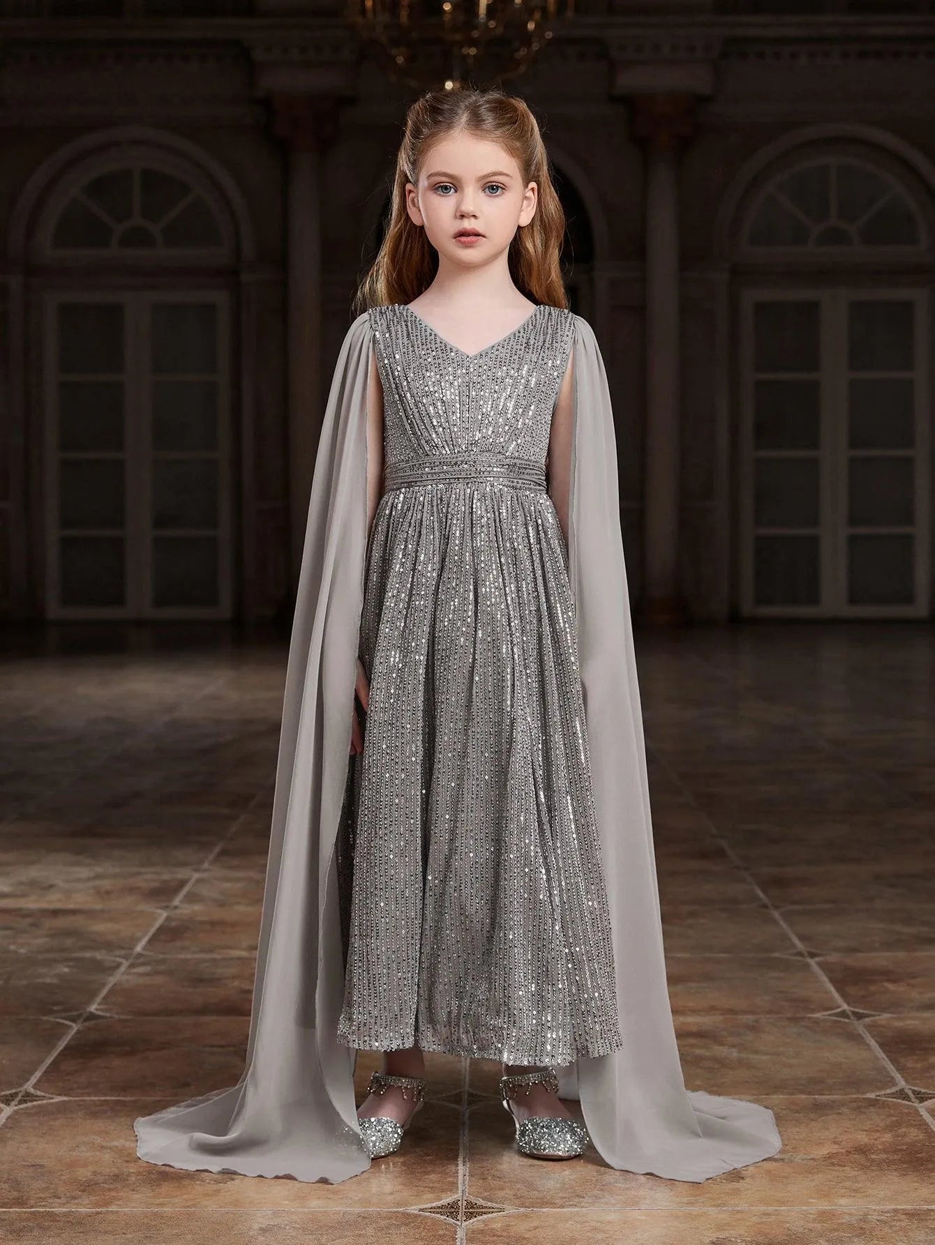 Tween Girls' Extra-Long Sleeves Sequin Party Dress - Elonnashop