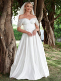 Off Shoulder Ruched Bust Satin Wedding Dress - Elonnashop