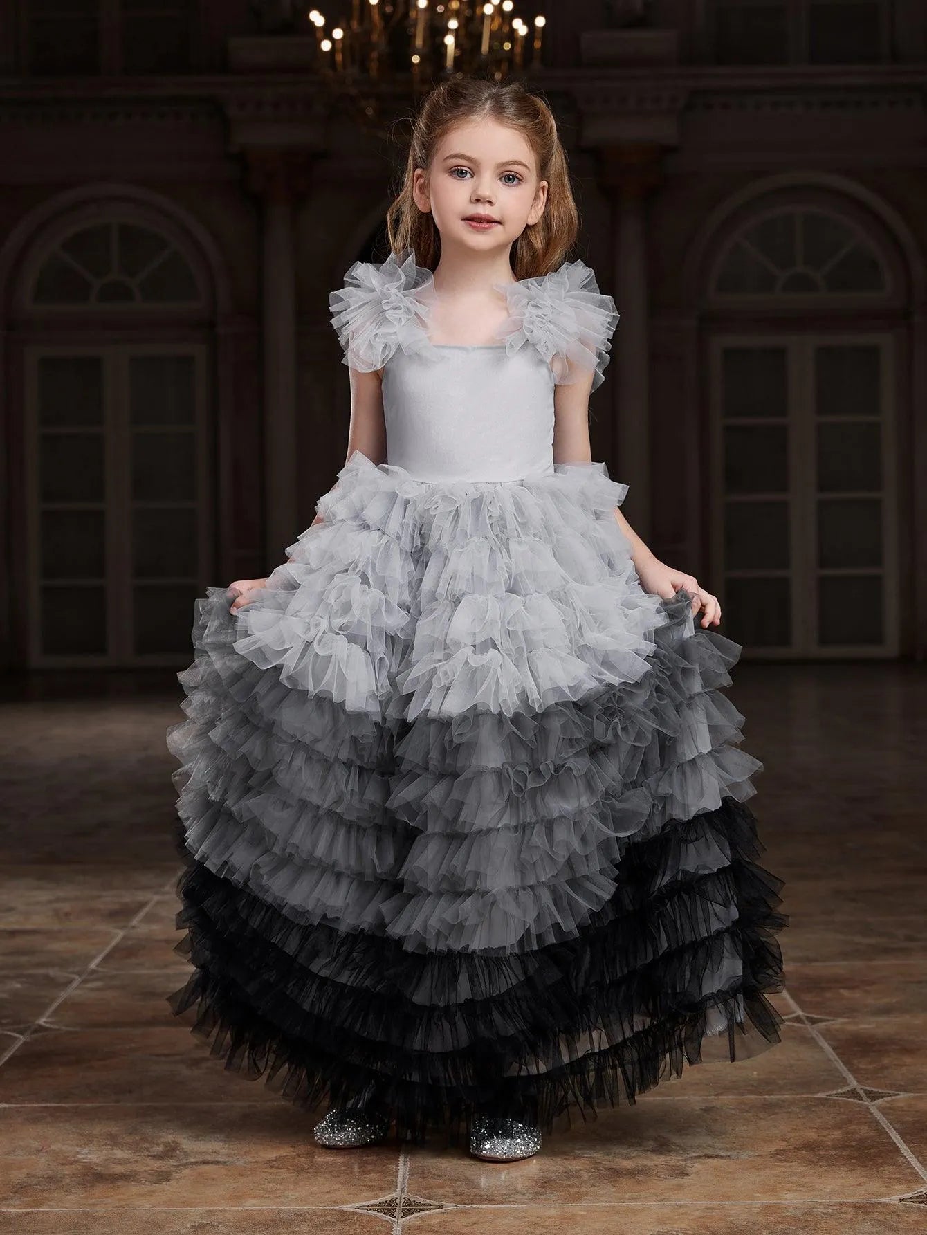 Tween Girls' Ruffle Trim Gradient Layered Hem Cake Dress – Elonnashop