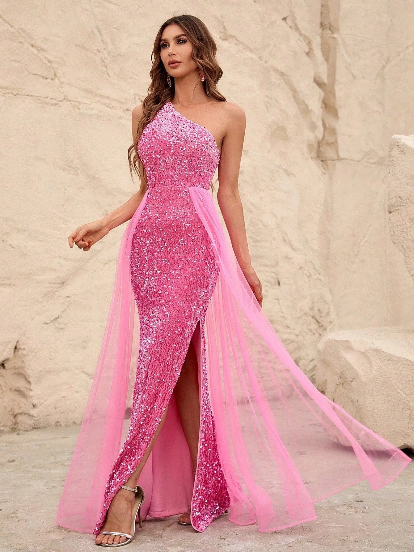 Elegant One Shoulder Sequin Mermaid Dresses - Elonnashop