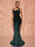 Chic Square Neck Ombre Sequin Mermaid Dress - Elonnashop