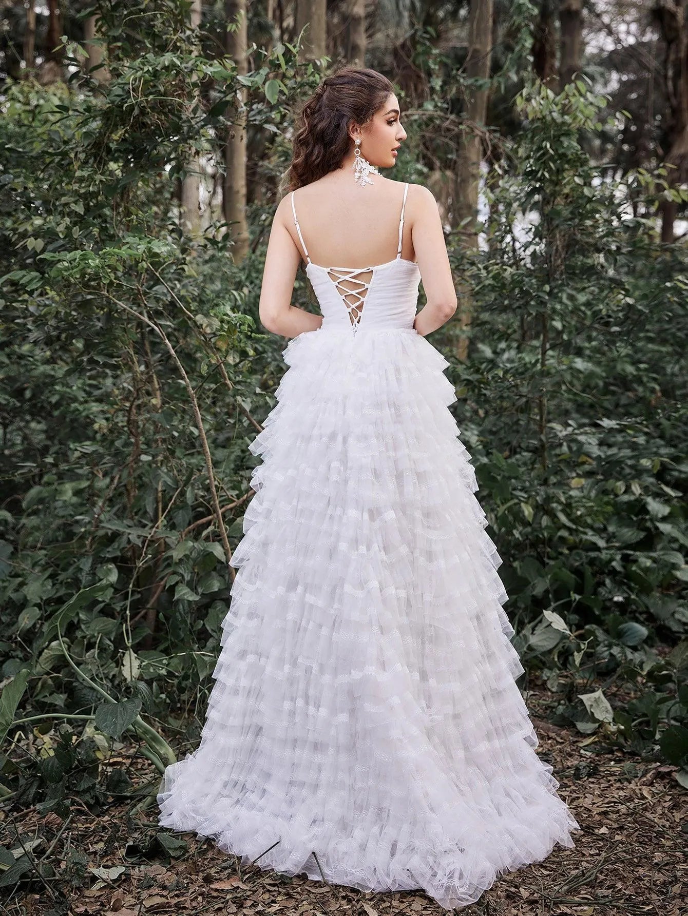 Gorgeous Lace Up Back Cascading Ruffle Hem Slip Wedding Dress Elonnashop Gorgeous Lace Up Back Cascading Ruffle Hem Slip Wedding Dress Elonnashop