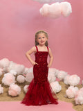 Young Girls' Sleeveless Mesh Overlay Sequin Mermaid Party Dress