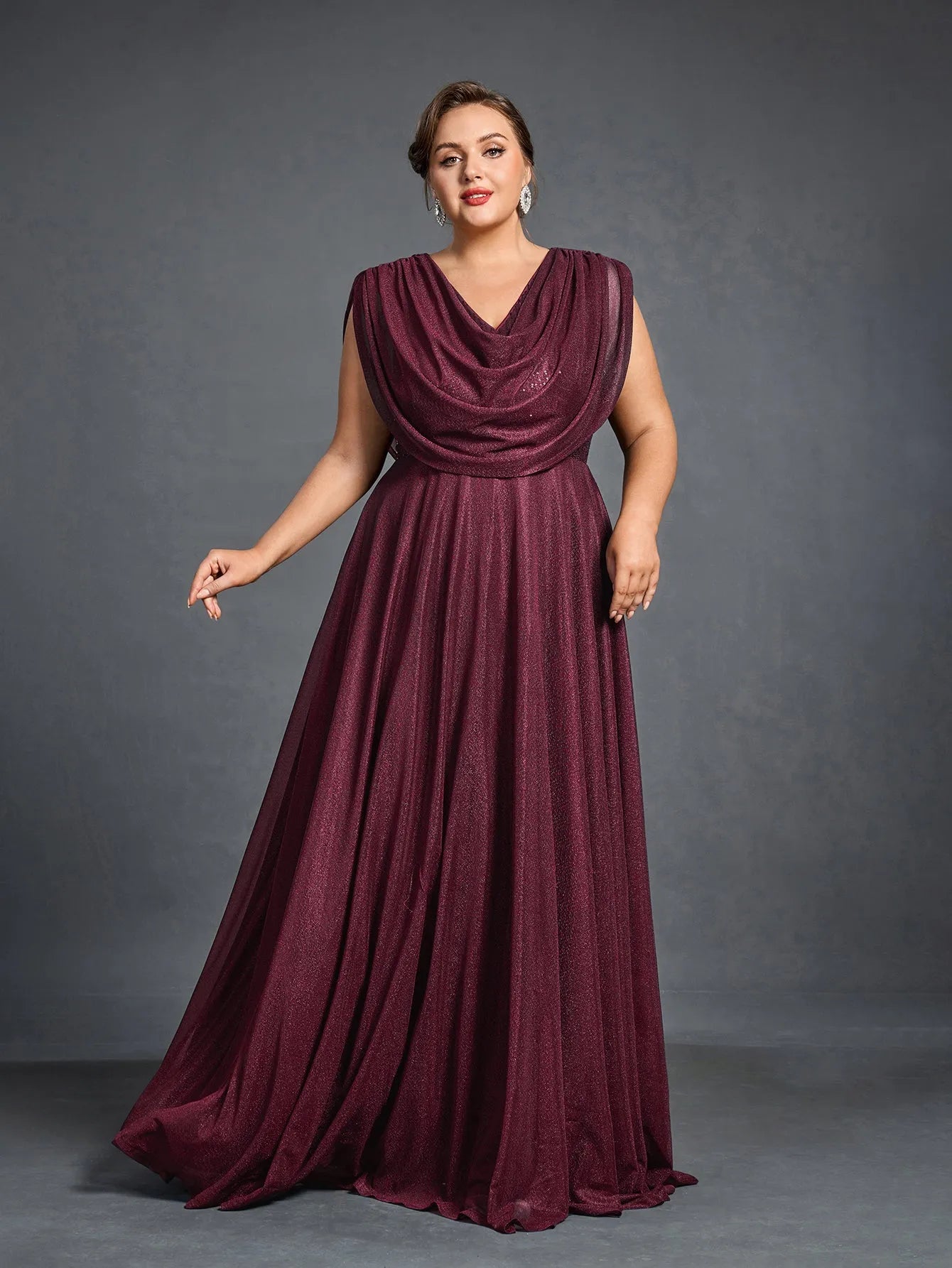 Plus Womens' Cowl Neck Sleeveless A Line Formal Dress Elonnashop Plus Womens' Cowl Neck Sleeveless A Line Formal Dress Elonnashop